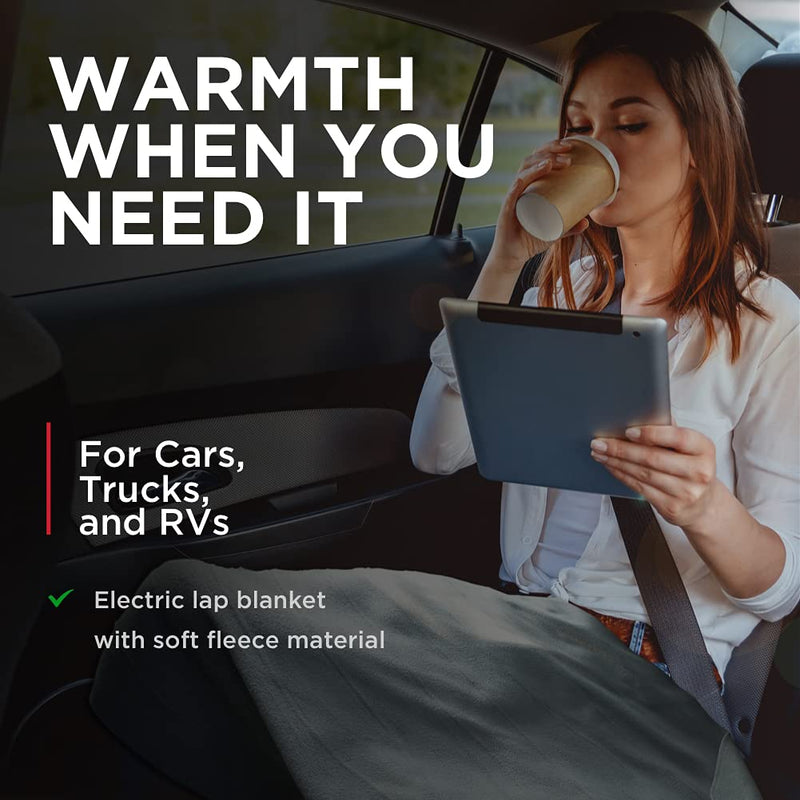 Schumacher Electric SA877 Heated Polar Fleece Lap Blanket for Emergencies, Road Trips, Camping, and Tailgating, Plugs into 12V DC Accessory Outlet, 12 Volt DC, 64-Inch Cord, Blue, 1 Unit 27.5" x 43" Gray