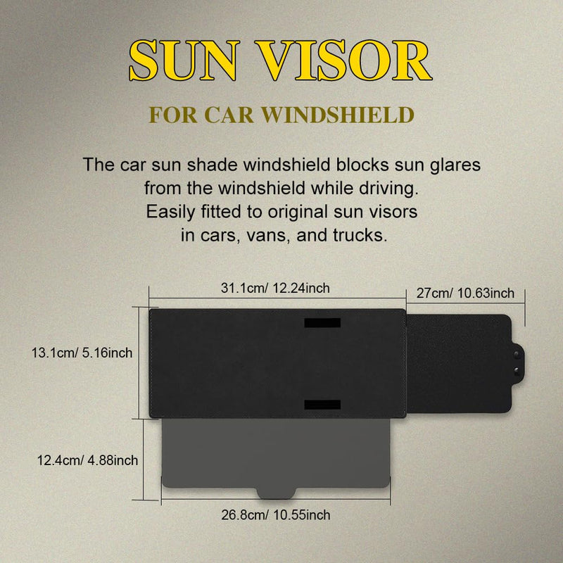 Polarized Car Sun Visor Extension with PC Lens and Side Sunshade, Anti-Glare Windshield Visor - Universal for Most Cars (Black) Black