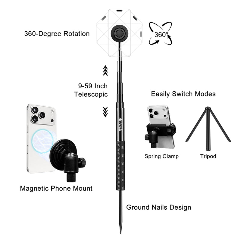 Golf Tripod & Monopod, Magnetic Mount and Adjustable Stick for Golf Swing | 9–59" Adjustable Height to Capture Every Swing Angle, Easy to install, Portable, Compatible with Phones or Cameras