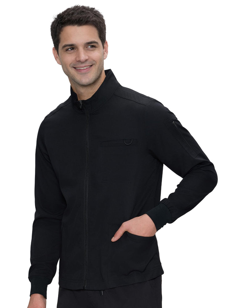 COZYFIT Scrub Jacket Men, Zip Front Men's Medical Scrub Jacket with 5 Pockets, Soft Stretch Fabric Large Black