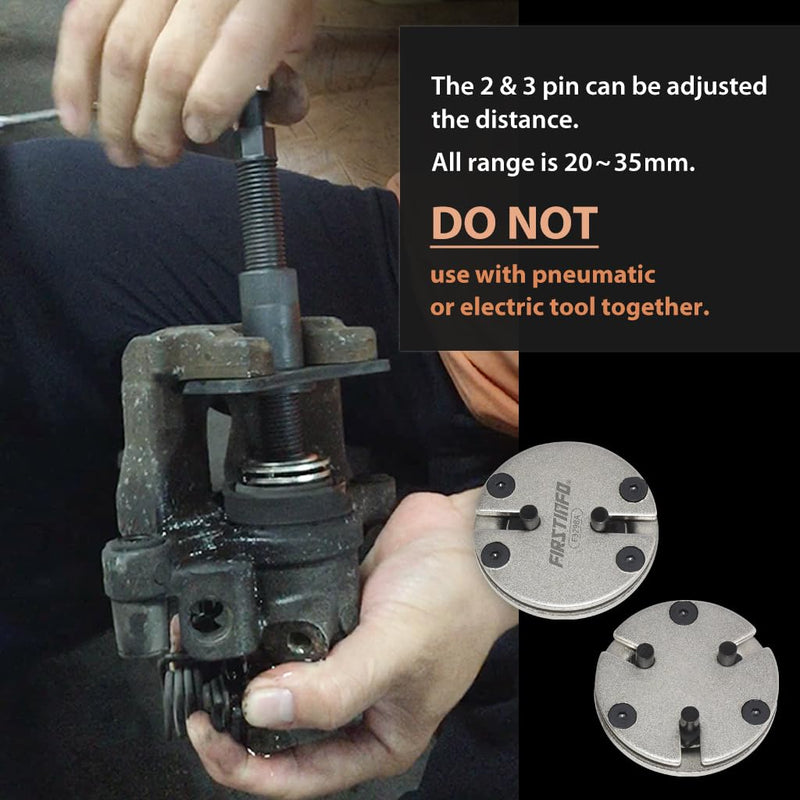 FIRSTINFO F3298A Universal 2&3 Pin Adjustable Auto Disc Brake Pad Caliper Piston Wind/Rewind Back Replacement Tool, 3/8" Square Drive 2 & 3 Pin w/ 3/8" Square