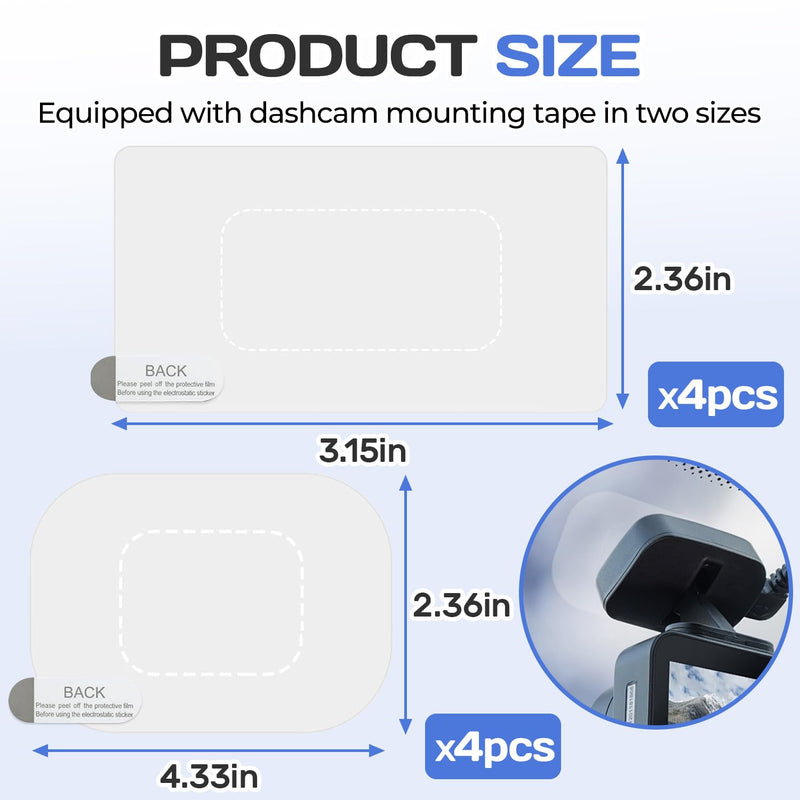 Dash Cam Windshield Stickers, 8 Pcs Clear Electrostatic Mounting Film, Reusable Scratch-Resistant Adhesive Pads for Car Camera (8 Pcs)