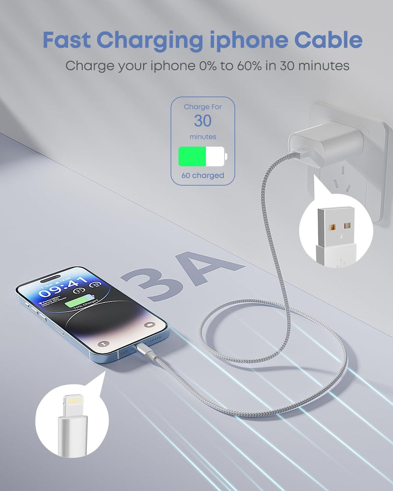 iPhone Charger [Apple MFi Certified] 3Pack 10FT Long Lightning Cable Fast Charging Nylon Braided USB Cable iPhone Charger Cord Compatible with iPhone 14 13 12 11 Pro Max XR XS X 8 7 6 Plus SE, iPad