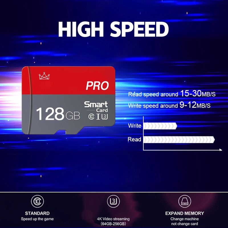 128GB Micro Memory Card Class 10 Memory Cards Mini TF Card with Adapter for Smartphones/Tablet/Drone/Game Console 128GB