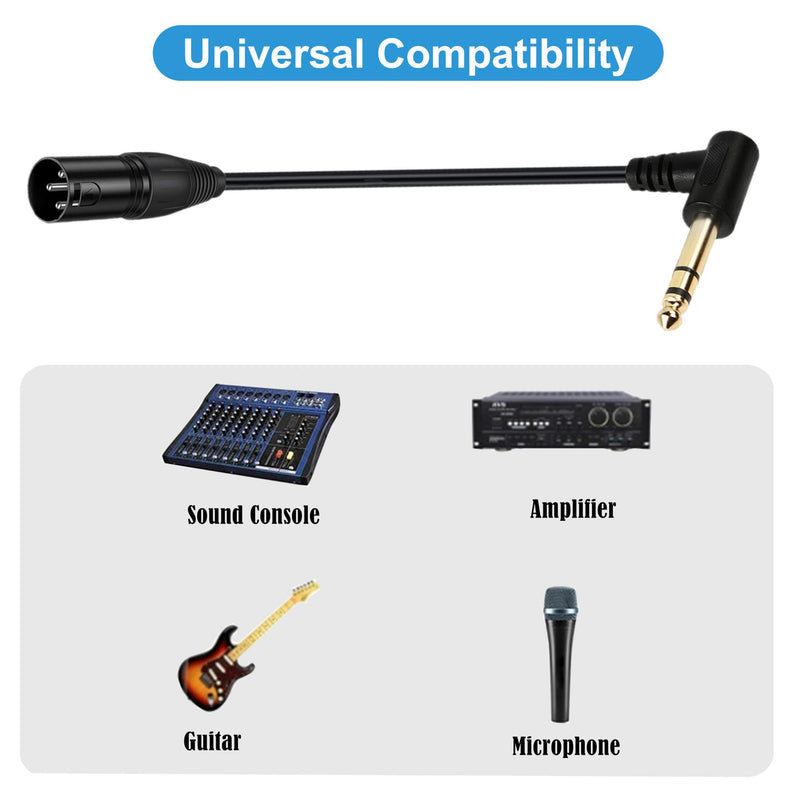 Halokny XLR to 1/4 Cable, 90 Degree 6.35mm (1/4 Inch) Mono TS Plug Male to 3 pin XLR Male Balanced Microphone Stereo Audio Converter Adapter 50cm/1.6Feet (6.35mm TS to XLR male) 6.35mm TS to XLR male