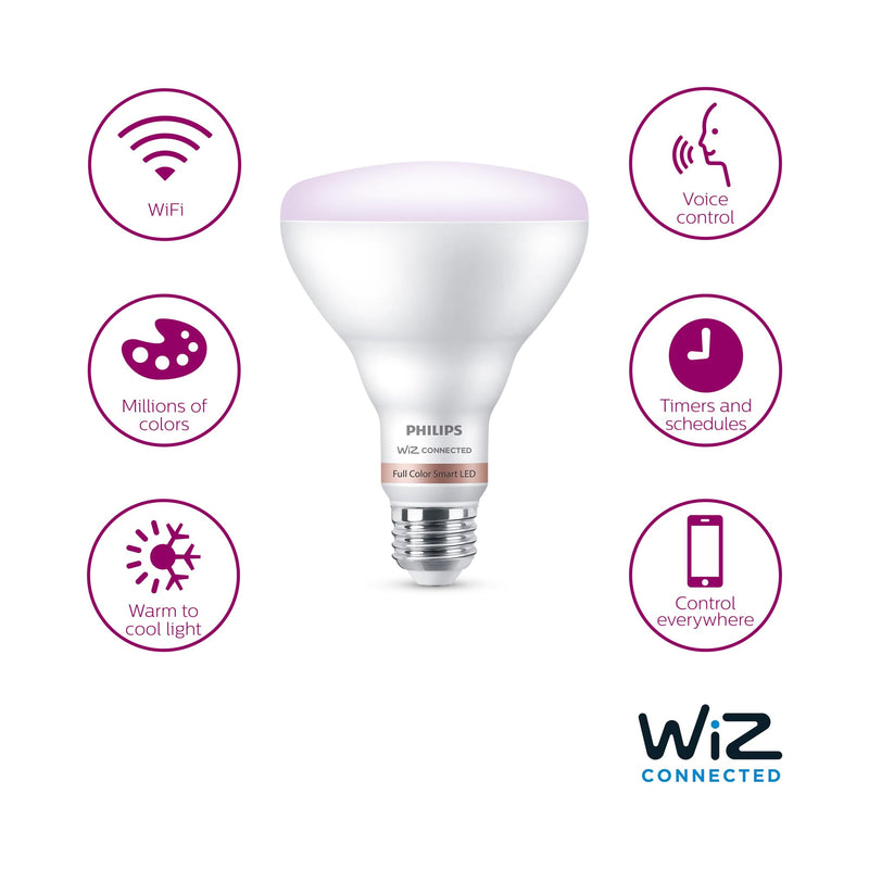 Philips Smart 65W BR30 Color LED Smart Bulb 4-Pack -E26- Indoor - Connects to Your Existing Wi-Fi - Control with Voice or App + Activate with Motion - Matter Compatible