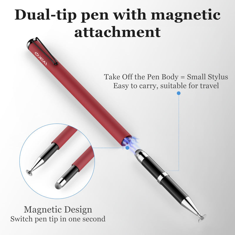 MEKO Stylus Pens for Touchscreens, 2 in 1 Capacitive Stylus | 3 Pack Thin Rubber Tip, High Sensitivity, Compatible with iPad iPhone Android All Touchscreen Devices red/white/black