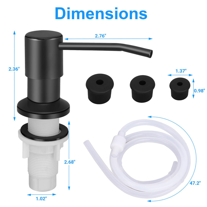 Soap Dispenser Kitchen Sink, Sink Soap Dispenser, 47" Extension Tube kit, Dish Soap Dispenser Pump, No Need More Refills (Black) Black