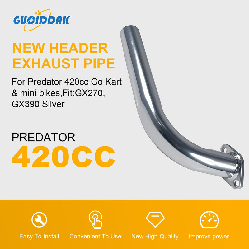 New Header Exhaust Pipe For Predator 420cc Go Kart & mini bikes,Fit:GX270,GX390 Silver