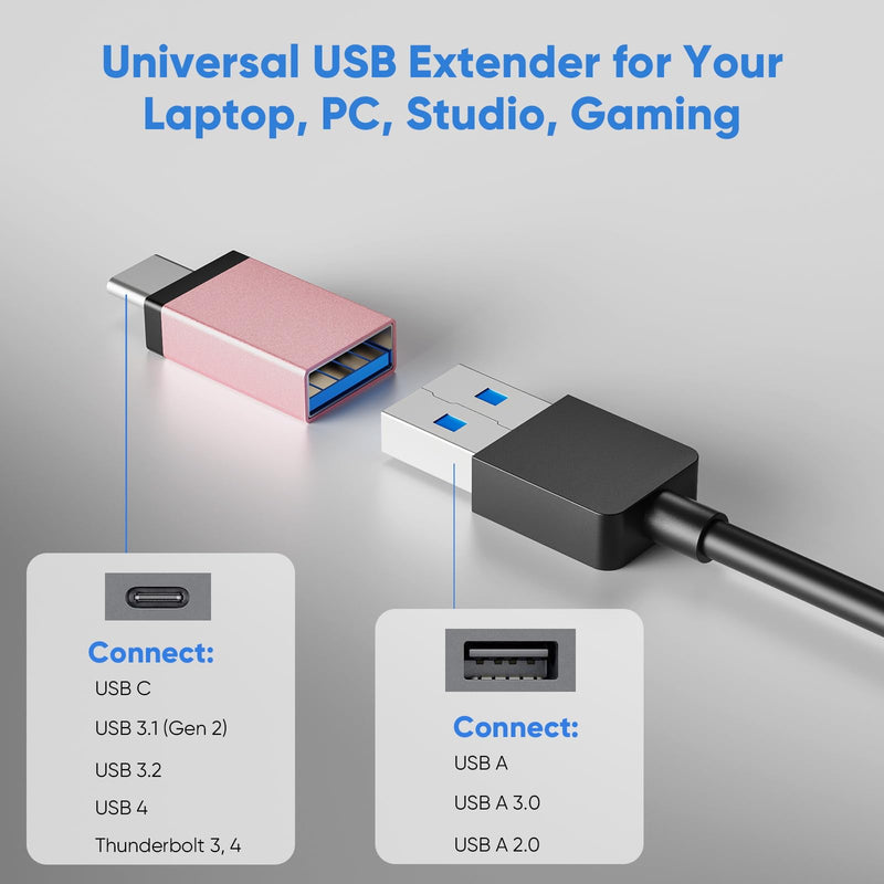 USB to USB C Adapter, YaimhSound Multi USB Port for Laptop, Pink USB Hub 3.0 for PC, MacBook, Mac Pro, Surface, Flash Drive, SSD, Keyboard, Mouse, Camera, Gaming Pink A+C to 4 USB