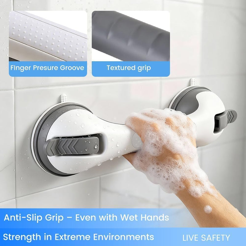 2 Pack Grab Bars for Shower Handle, Elderly Assistance Products, Seniors Removable Bar Safety, Suction Cup Handles for Bathtubs and Showers/Bathroom/Walls, Heavy Duty Handrails Grip 500lbs,No Drilling Grey-2 PACK