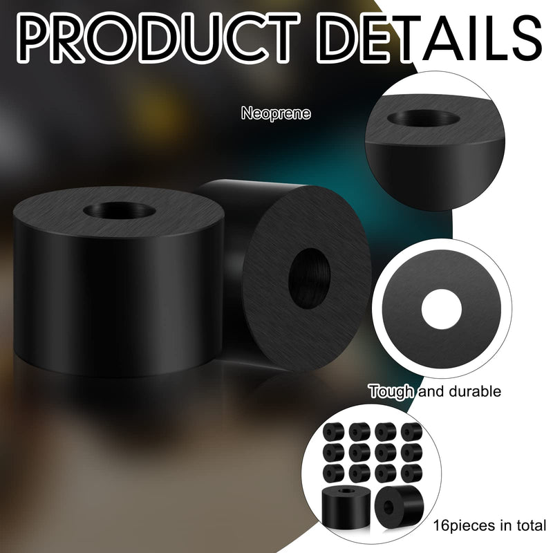 Fabbay Neoprene Rubber Spacers, 16 Pcs, 1 1/2 Inch OD x 1/2 Inch ID x 1 Inch Thickness, Black, Round, Flat Washers
