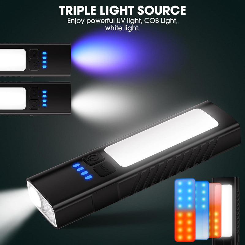 2pack Rechargeable EDC Flat Flashlight with COB Lights, UV, Red, Super Bright LED Combo 3in1 Portable Pocket lights, Pocket Mini Magnetic EDC Flashlight with Clip for Working, Repairing, Emergencies 2PCS