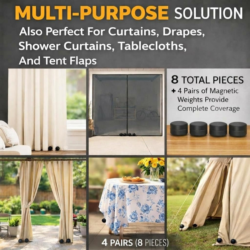 Magnetic Screen Weights for Wind - 4 Pairs Heavy Duty Screen Door Magnets - Each Pair Weighs 3 oz (Total 12) - Silicone Wrapped Outdoor Curtain Weights - Made of Neodymium, up to 10x Stronger Grip