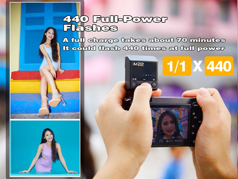 Camera Flash Godox iM22 Godox Flash - GN10/470 mAh/Type-c Charge/440 Full-Power Flashes/3s Recycle Times/5 Power Levels/Manual, Camera Flash for Sony zv1/Sony zve10/Ricoh gr3/Fujifilm f1 etc. Black
