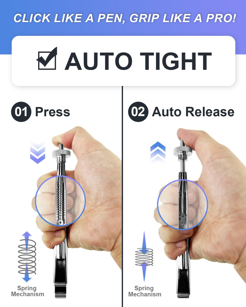 Spring-Loaded Extension Clamps Tri-Pack – Exclusive Spring-Loaded Mechanism, Knob-Locking Design, Saves Time in Tight Spaces, Holds Nuts, Bolts & Hoses, 3 Sizes (14.5", 10.5", 7.5") for Easy Use