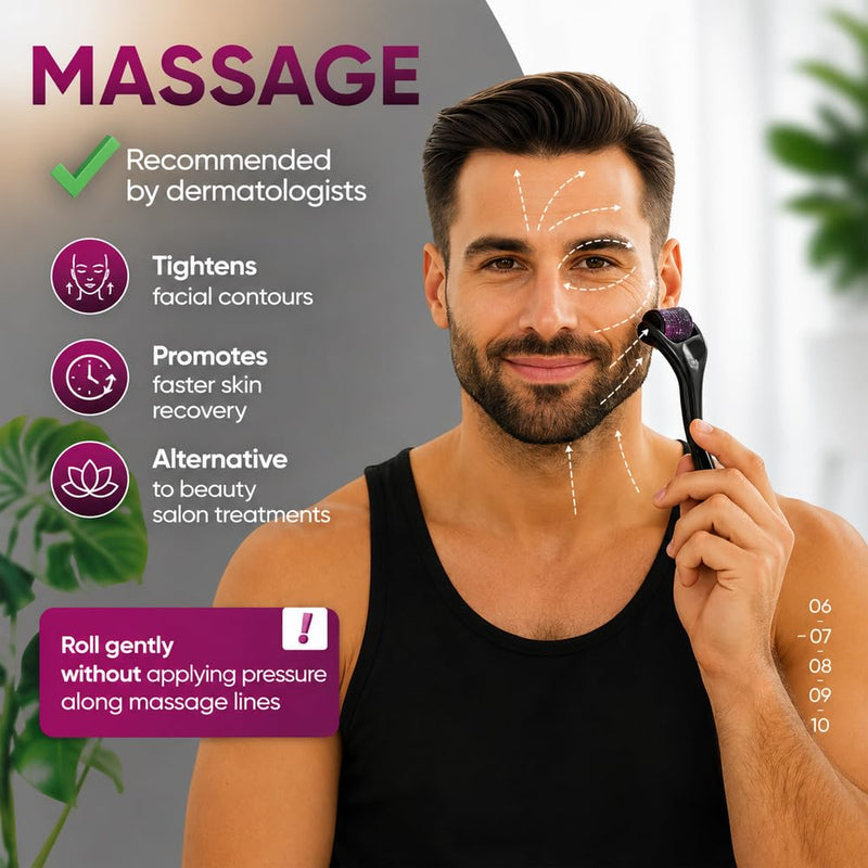 Derma Roller 0.5mm – 540 Titanium Microneedling Roller for Beard and Hair Growth for Men – Supports a Thicker, Fuller Look, Scalp Care, Skincare and Enhanced Serum Absorption at Home Routine