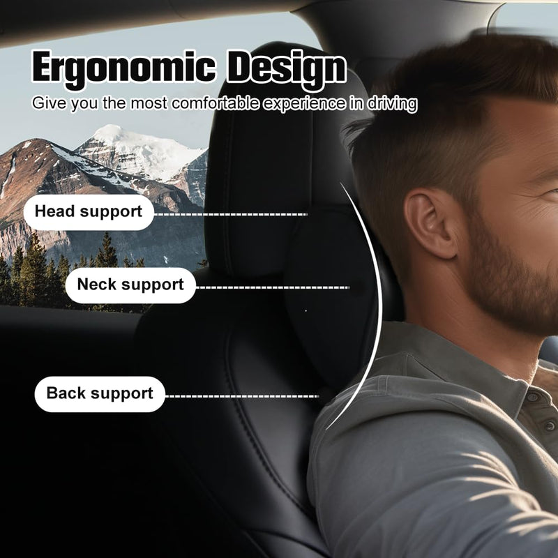 HOPON Headrest Pillow for Tesla Model 3 Model Y with Adjustable Strap,Tesla Neck Pillow with Leather,for Head,Neck,Shoulders,Multipurpose,Tesla Accessories 1 Pack (Black) Black With Adjustable Strap