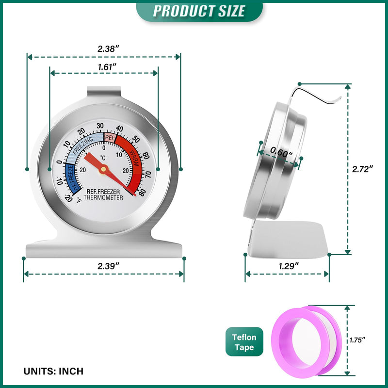 14PCS Refrigerator Thermometer, 2" Large Dial, -20~80°F/-30~30°C, with Red IndicatorAnalog Thermometer, for Refrigerators, Freezers, and Other Cold Storage Equipment 14