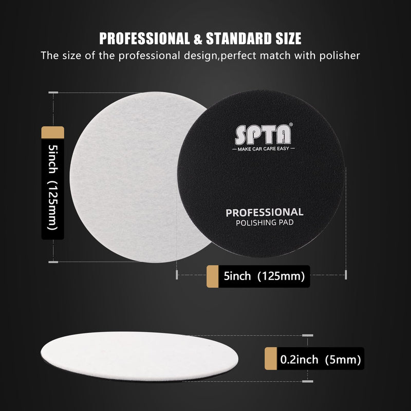 SPTA 5 Pcs 5''(125mm) Car Glass Polishing Discs Microfiber Polishing Buffing Pad - Glass Scratch Removal Kit for Correcting Damaged Windows, Removing Stubborn Waterspots 5 Inch(125mm)
