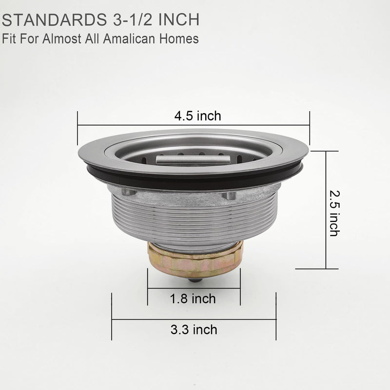 EADOT 3-1/2 Inch Brushed Nickel Sink Strainers for Kitchen Sink, Stainless Steel Kitchen Sink Drain Strainer Assembly with Strainer Basket And Drain Stopper, US Standard Kitchen Sink Drain Replacement