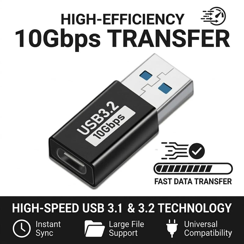 USB C to USB A Adapter (3-Pack), 10Gbps USB 3.2 Gen2 OTG, Type C to USB Adapter, Fast Data Transfer & Charging Dongle Compatible with Laptop, PC, Charger, USB Hub, Hard Drive, Phone