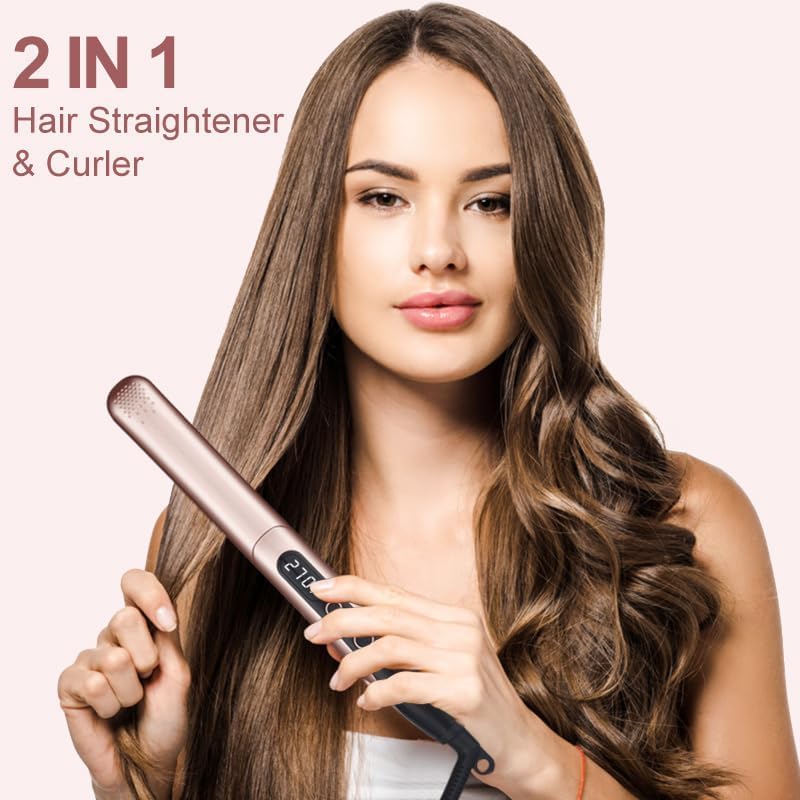 Hair Straightener Flat Iron Digital Display 100°C–230°C, with Glove | Hair Straightener and Curler 2 in 1, Dual Voltage, Ceramic Plates, Lasting Results