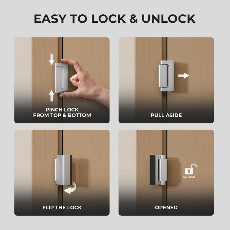 Greatalent 5Pack Home Security Door Reinforcement Lock Childproof, Door Locks for Kids Safety, Door Lock Latch Stopper for Front Door Inside Top of Door, Aluminum Construction Finish Aluminum-Silver-5Pack