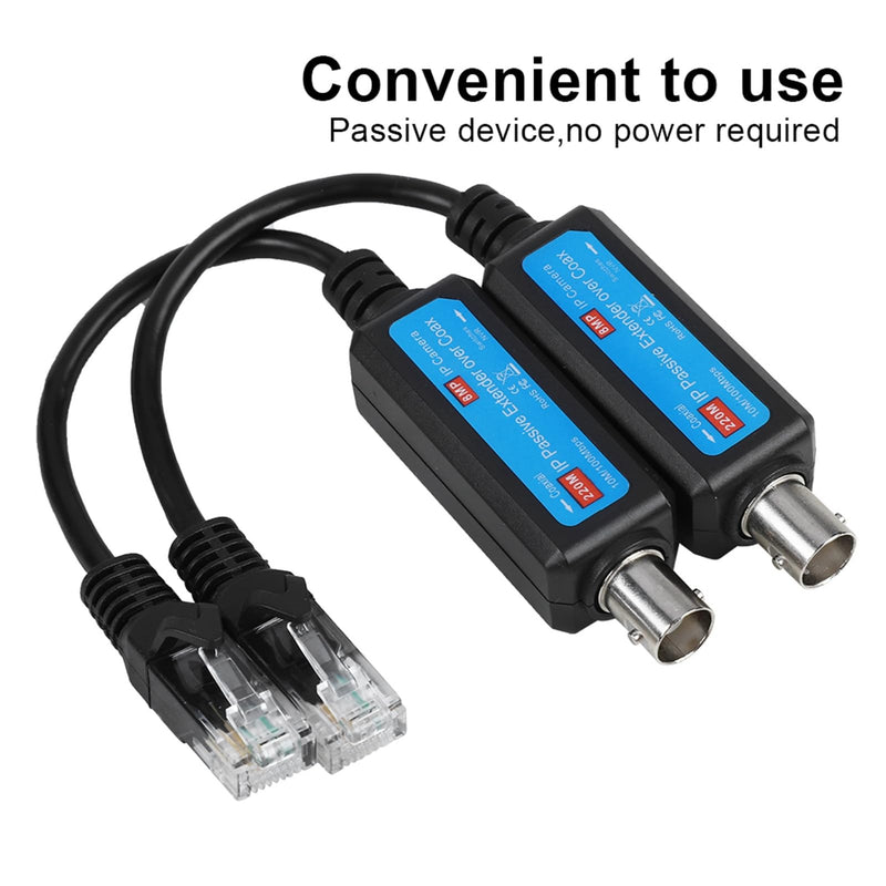 Network Coaxial Transmitter, 1Pair 10/100Mbps Passive IP 1CH Ethernet Over Coax Receiver Extender for IP NVR Camera
