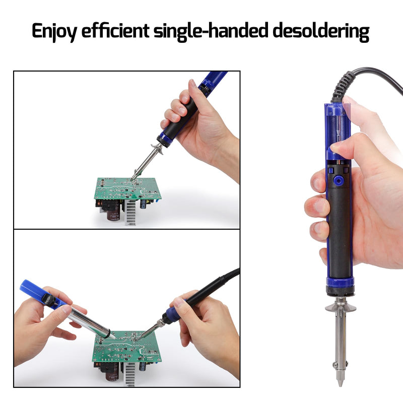 WEP 929D-V 2 IN 1 Desoldering Iron Electric Solder Sucker with 5 Nozzles 0.8/1.0/1.2/1.5mm Soldering Tool Kit with Built-in Desoldering Pump, Iron Stand, Sponge, Cleaning Pin Solder Remover