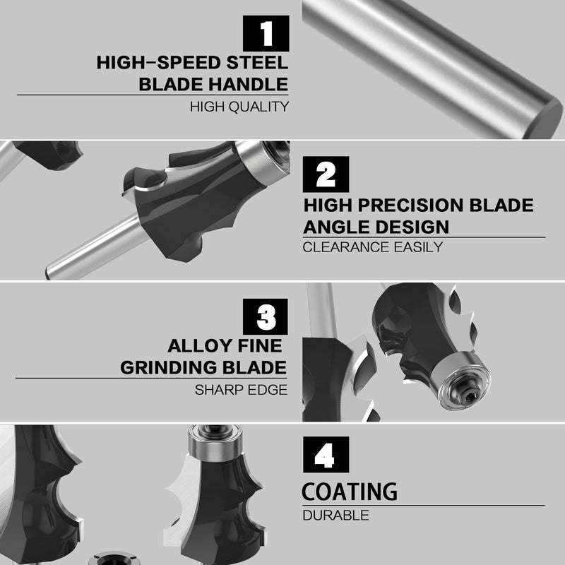1/4 Inch Shank Architectural Molding Router Bit Drawing line Bits Woodworking Cutter Tool - 1/4, 3/8, 5/16, 1/2 4PCS 1/4" Shank-(1/4, 3/8, 5/16, 1/2) 4PCS