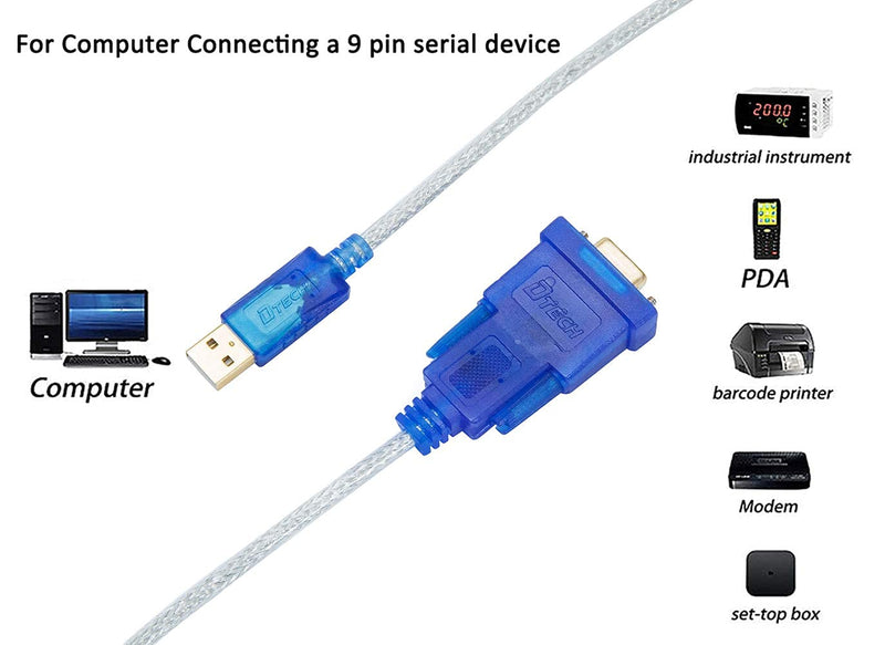 DTech 10 Feet USB to Serial RS232 Female Adapter Cable Prolific Chip DB9 RS-232 to USB 2.0 Cord Windows 11 10 8 7 Mac Linux 10ft RS233 cable