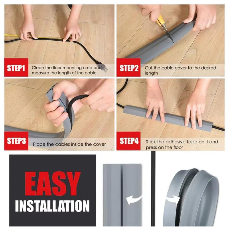 PVC Cord Cover Cable Protector, Cuttable Self-Adhesive Decorative, 1.5x393.7in Gray 1 Pack, for Floor Ceiling Corner Wall