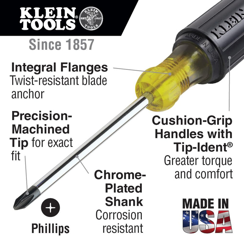 Klein Tools 85808 8-Piece Screwdriver Set, Made in USA, Precision Machined Tips, (4) Phillips, (3) Slotted, Magnetizer/Demagnetize