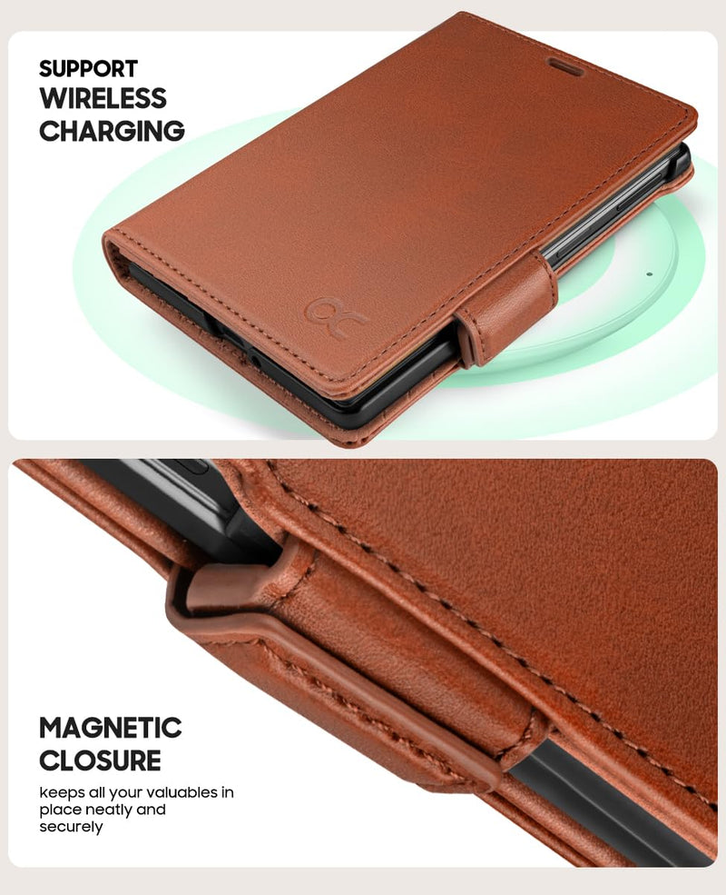 OCASE for Samsung Galaxy Z Fold8 Wallet Case, Brown | 3 Card Holders, RFID Blocking, Kickstand, Magnetic Closure, PU Leather Flip Folio, Protective Phone Cover (7.6") 2026