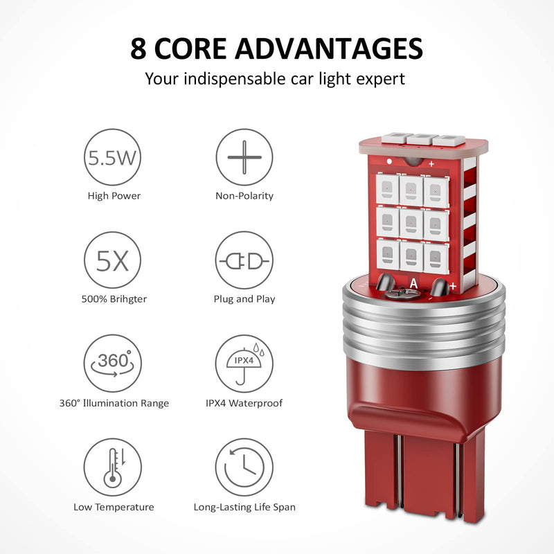 7443 LED Bulb Flashing Brake Lights, 300% Brighter 7440 7441 7444 7443R T20 W21W Plug and Play Strobe Blinking LED Stop Tail Lights, Brilliant Red 7443/7440