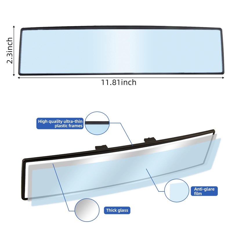 Broadway Rear view Mirror Wide Angle Panoramic Anti Glare Blindspot Accessories Universal Interior Car Convex Mirror for Car SUV Trucks Blue 300mm-Blue