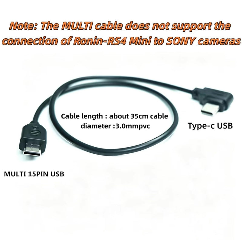 USB-C to Multi Camera Control Cable for DJI Ronin SC/SC2/RS2/RS3/RS4/RS4 Pro, Compatible with Sony A7/A7R/A7S Series, 13.8in | Connect the stabilizer to the camera to keep the camera steady and achieve better results.