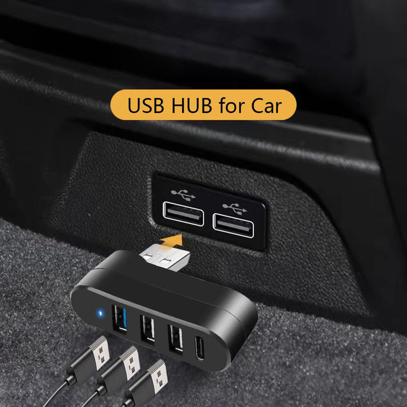 USB 3.0 Hub [90°/180° Degree Rotatable], 4-Port USB Splitter Extender with 3 USB Ports & 1 USB C Power/Data Port, USB Hub for Laptop, Car, MacBook Pro/Air/Pro USB Hub 4-Ports