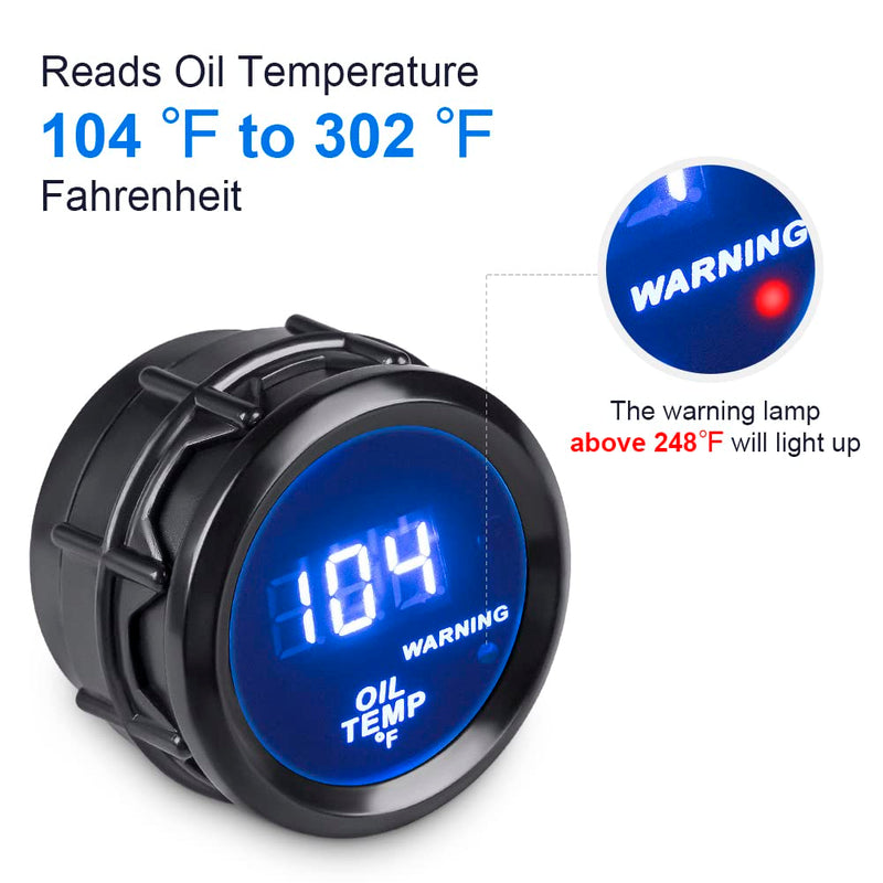 WATERWICH Oil Temp Temperature Gauge Meter Kit 104-302℉ DC12V 2inch 52mm with Thread NPT 1/8" Sensor for Car Truck Vehicle Automotive