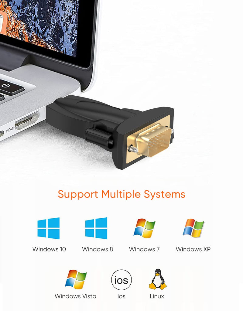 CableCreation USB to RS232 Male Adapter with PL2303 Chipset, USB to DB9 Serial Converter for Windows 11, 10, 8.1, 8, 7, Linux and Mac OS,Black PL2303 Chip-Male