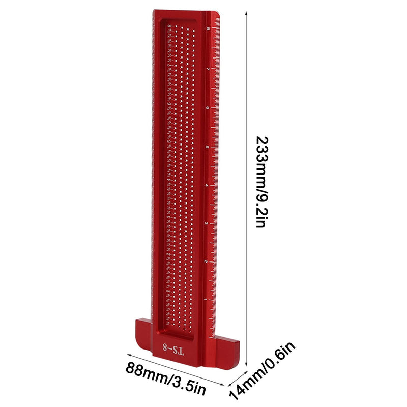 TS-8 Precision Marking T-Rule Aluminum Alloy Hole Positioning Scribing Gauge Woodworking Ruler Marking Gauge Measuring Tool(Red)