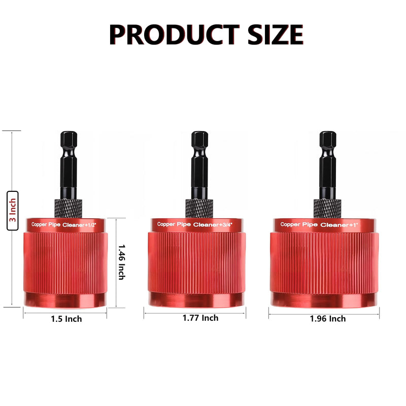 1/2" & 3/4" & 1" Copper Pipe Cleaner Set for Drill, with 1/4" Hex Shank & 15 Brush Blades Plumbing Tools for Removing Rust, Stains & Paint from Copper & Metal Pipes (red-1) Red-1