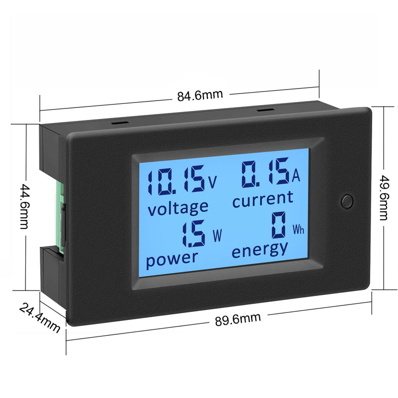 KETOTEK Amp Volt Watt Kwh Meter Tester Panel Digital 4 in 1 Ammeter Voltmeter Multimeter 12V DC 6.5-100V 20A, Voltage Current Power Energy Usage Monitor LCD Display Car Motorbike Solar DC 20A Meter