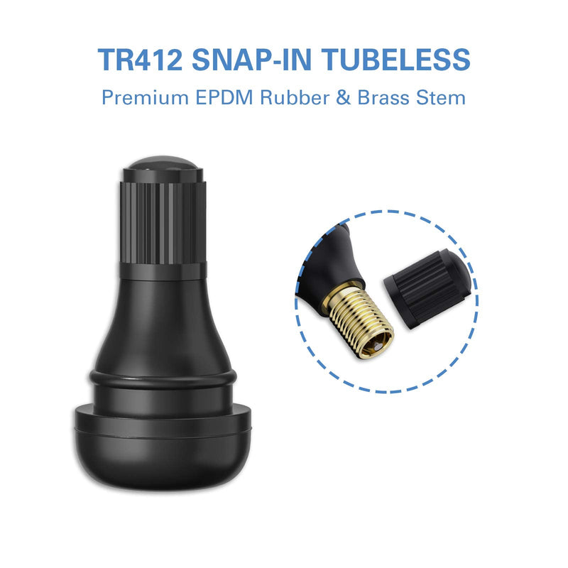 CKAuto TR412 Rubber Snap-in Short Black Tire Valve Stem for Tubeless 0.453 Inch 11.5mm Rim Holes on Standard Vehicle Tires (5pcs/Bag) 5