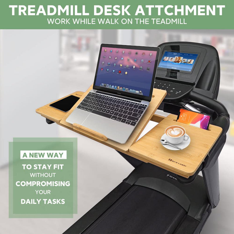Nnewvante Treadmill Desk Attachment Bamboo Walking Laptop Stand Holder Workstation Adjustable Desktop Laptop Tray for Treadmill Natural