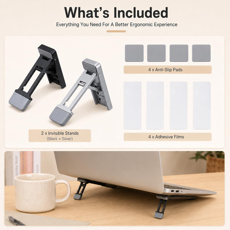 4Pcs Portable Laptop Stand for Desk Keyboard Riser Stand Laptop Riser | Adhesive Stand Feet, Invisible Laptops Riser, Foldable Computer Keyboard Lift, Tilt Angle Adjustable Riser, Most Keyboard