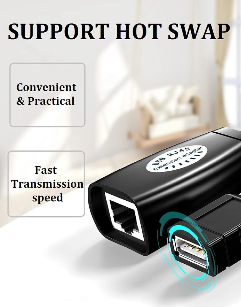 USB Over Ethernet Extender to Rj45 Adapter for Cat 6/6e/5/5e UP to 50m/164ft, USB to Ethernet Adapter for Laptop, Compatible with Computers, Mobile Phones, Keyboards, U Disks, Printers