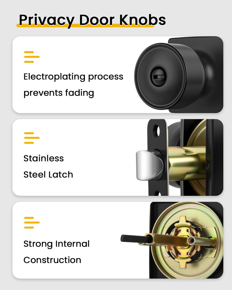 Goldenwarm Black Interior Door Knobs, Matte Black Privacy Door Knobs, Black Square Interior DoorKnobs for Bedroom, Bathroom, Modern Design (1 Pack) 1