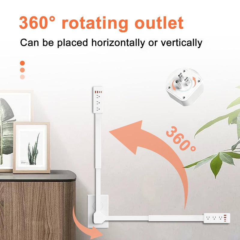 Electrical Outlet Extender Stick, 7-in-1, 360° Rotating, Extends 17.5"-25.6" - (3 AC Outlets, 2 USB-C & 2 USB-A) - for Outlets Behind Sofas, Nightstands, Desks, Office Desks & More